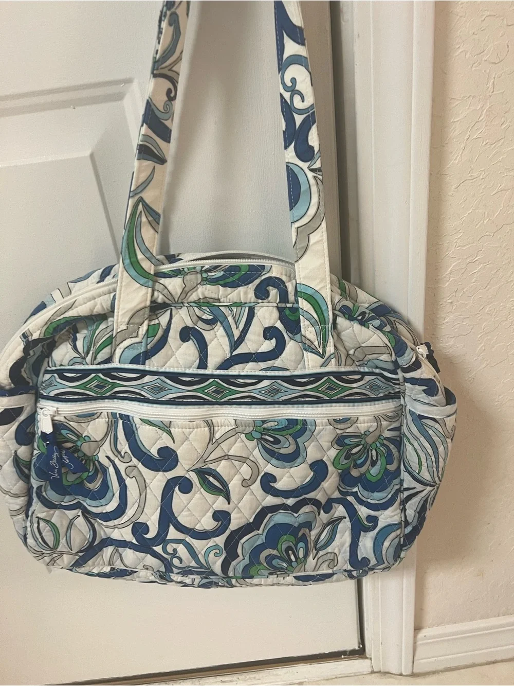 Vera Bradley Quilted Floral diaper Bag with changing pad in Blue, Green & Cream